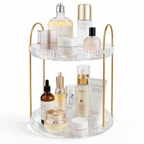 360 Rotating Makeup Organizer Large Capacity Perfume Tray 2 Tier Clear