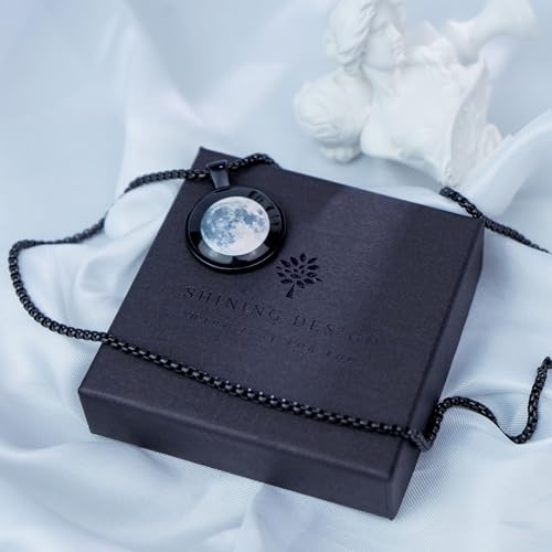 Personalized Moon Phase Necklace – Custom Glow in the Dark Black Pendant with Name or Date, Unique Gift for Baby Shower, Birthday, or Memorial, Meaningful Celestial Jewelry for Men or Women2
