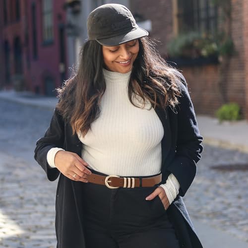 Earnda Leather Belts for Women Jeans Pants Skinny Waist Belt Gold Buckle Ladies Thin Belt 0.91" Width2