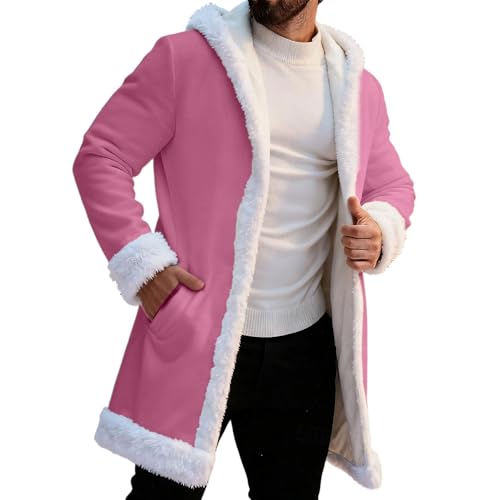 Fleece Jacket Christmas Cardigan Santa Jacket Coat for Men Pink Hoodies Costume Claus Adult Suit Sherpa Lined Long Fleece Winter Flannel Plus Size Fur Women Outfit Party XL