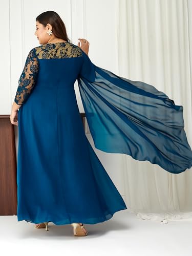 Image of Miss Chase A+ Women's Floral Printed Relaxed Fit V -Neck 3 /4Th Sleeve Georgette Maxi Dress