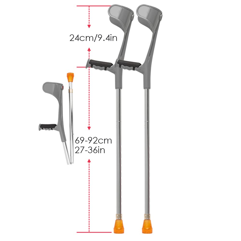 Stampelle Pieghevoli Leggere per l'avambraccio, stampella ergonomica per Polsini Regolabili, Bastone per Gomito da Passeggio per Adulti, Uomini, Donne, carico 120 kg/264 libbre, 2 unità