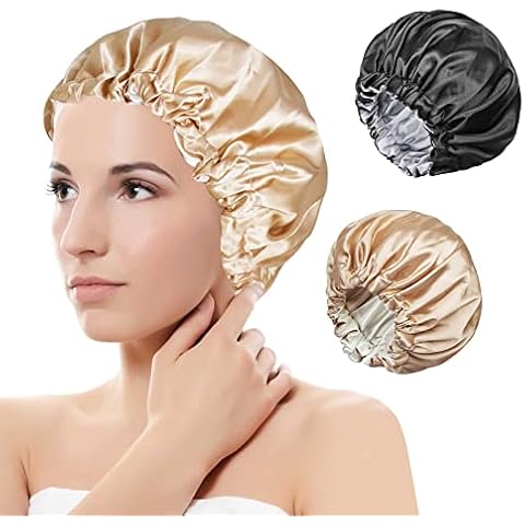 Sleep Caps (2 Pack), Double Layer Satin Bonnet Night Sleep Cap Adjustable Soft Sleeping Head Cover Salon Bonnet for Women and Girls Cover