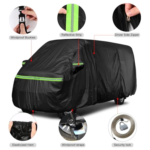 Image of Federedevo Waterproof Full Van Cover for Transit LWB-EL 264 inch Lx120 H | Fits 148 inch WB Extended High Roof, Fits Roof AC Units, All Weather Shield