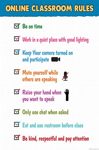 Image of Laminated Online Classroom Rules Educational School Teacher Supplies Decor Teaching Toddler Kids Elementary Decorations Remote Learning Homeschool Poster Dry Erase Wall Art 16x24
