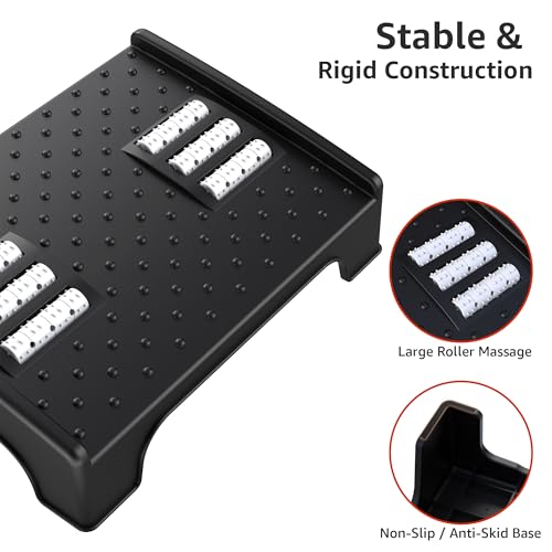 Image of Amazon Brand - Solimo Ergonomic Footrest with Massage Texture and Roller for office chair with massager for Office, Table, Home, Sofa under desk - Black