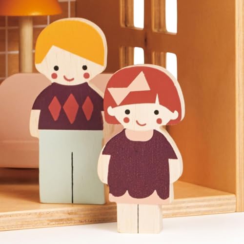Mentari Toys - Doll Family with Dog - 5pc Solid Wood Doll Set with Playful Pup - Perfectly Sized for Pockets and Little Hands - Encourages Imaginative Play and Social Skills - Age 12m+