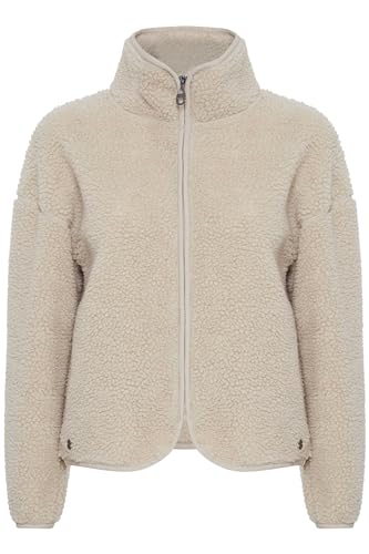 OXMO OXTonje Damen Sweatjacke Jacke mit Teddyfutter mit Stehkragen Reißverschluss Eingrifftaschen Loose fit, Größe:2XL, Farbe:Oyster (141107)