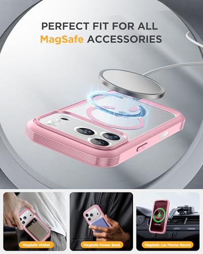 Image of Miracase for iPhone 17 Pro Max Case 6.9 inch Full-Body Phone Case with Built-in Glass Screen Protector& Full Camera Protector,[Magnetic with MagSafe] Drop Proof 17 ProMax Cover, Light Pink