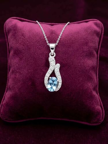 Image of Clara 925 Sterling Silver Blue Pendant Necklace with Chain | Platinum Plated |Minimal Daily Wear | Gift for Women & Girls