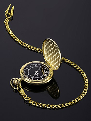 Men's Quartz Pocket Watch with Black Dial and Chain