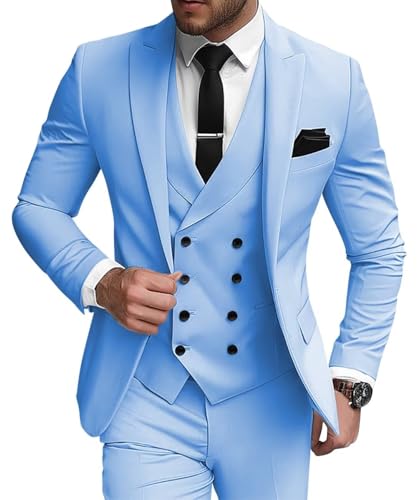 Mens 3 Piece Suit Classic Fit Double Breasted Suit for Men Formal Business Wedding Prom Suits