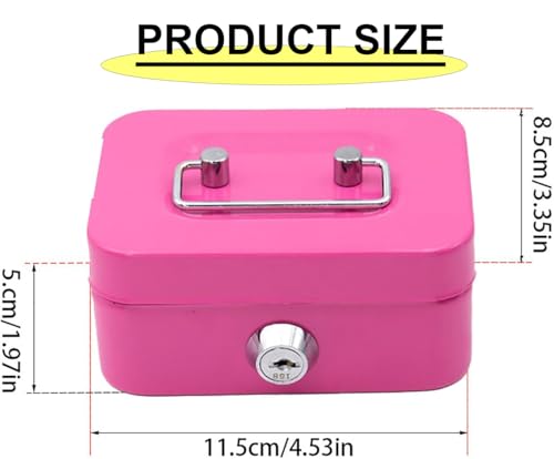 Kleine abschließbare Geldkassette mit Schlüssel, kleiner Tresor, Geldkassette mit Schlüsselschloss, Metallspind, Geldbörse, Registrierkasse mit 2 Schlüsseln, 11,5 x 8,5 x 5,8 cm (Rosa)