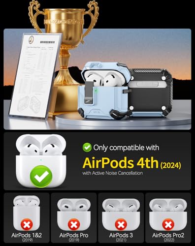 Image of Pohgelan Compatible with AirPods 4 Case (Sky Blue) | Magnetic Automatic Lock with Phone Stand & Cleaning Kit,Compatible with Magsafe