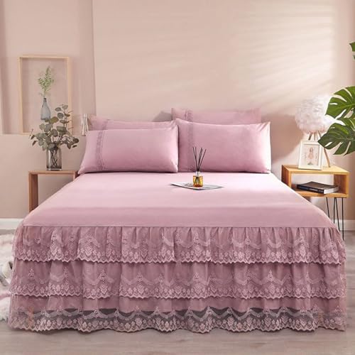 Jupe de lit 180x200cm violette en polyester à dentelle Beydodo - 2