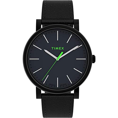 Timex Men's Originals 42mm Watch  Black Case & Dial with Genuine Leather Strap