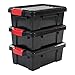 Iris Ohyama, Lot de 3 boîtes de rangement, bricolage, 12.5 L, avec clips de fermeture, empilable, garage - Power Box SK-130 - Noir