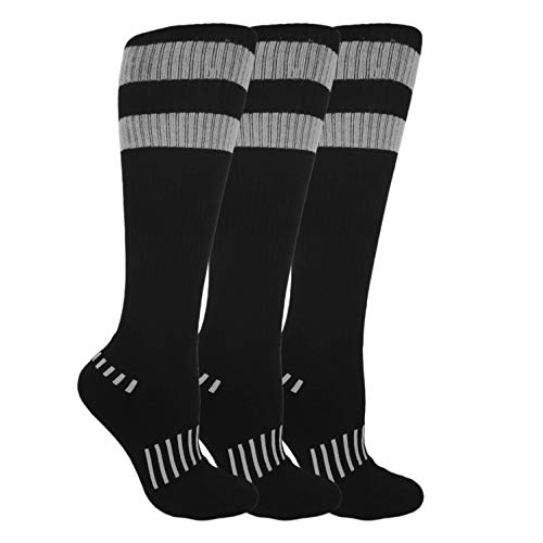 3-Pack Black and Gray Vintage 70's Stripes Athletic Soccer Knee-High Socks