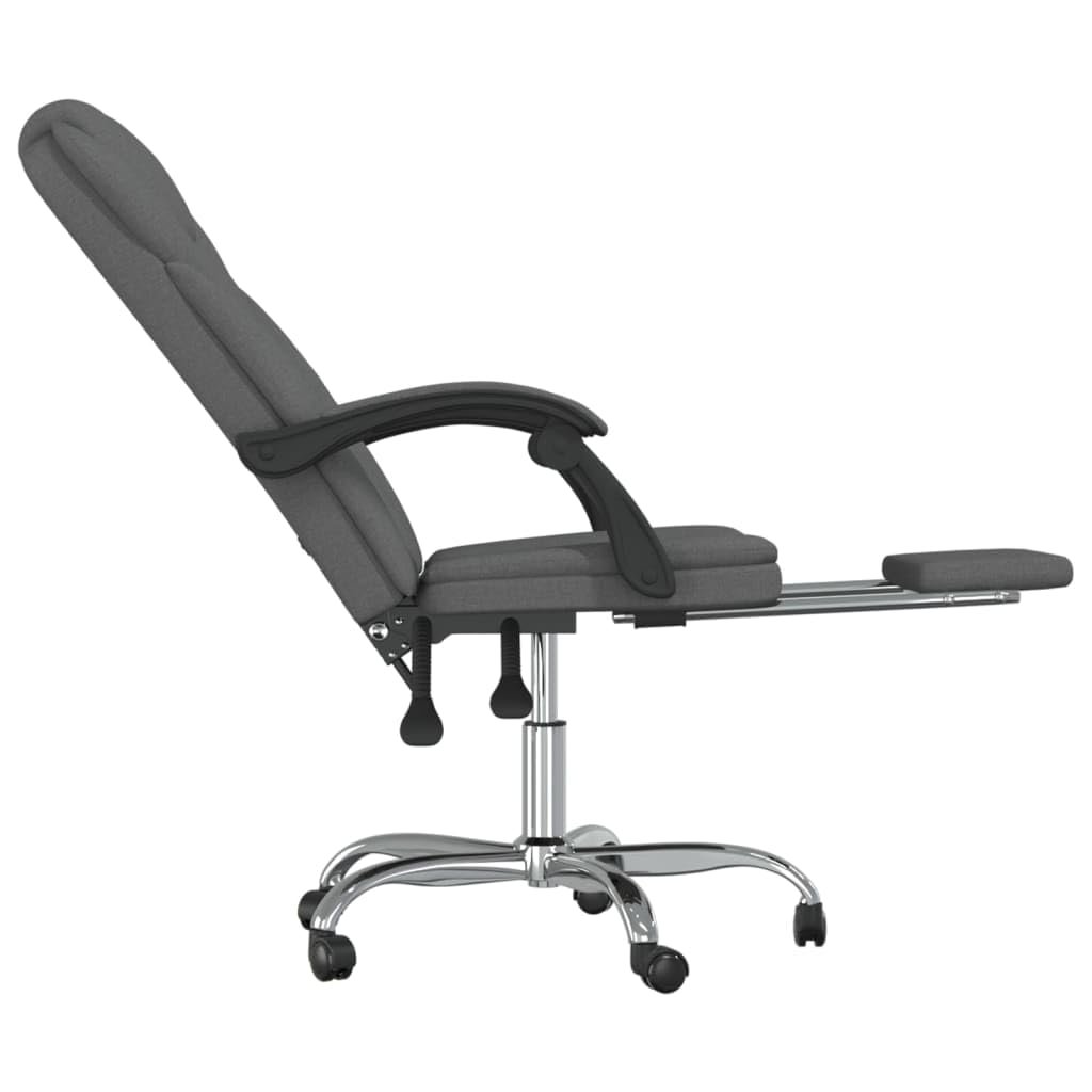 Silla de oficina con función reclinable, tela gris oscuro, respaldo y reposapiés ajustables, giratoria 360°, silla de escritorio transpirable con ruedas para ergonomía