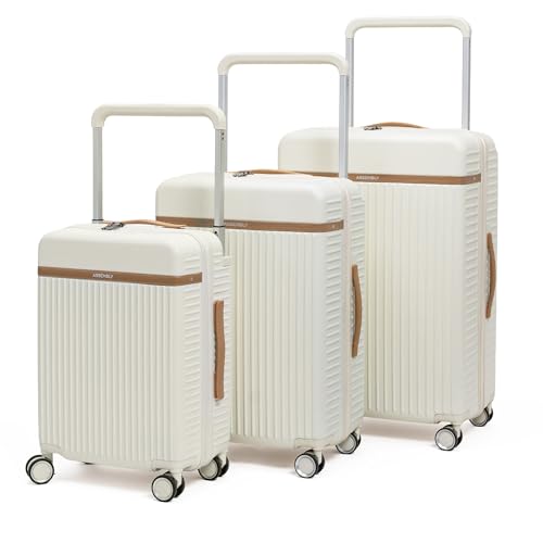 Image of THE ASSEMBLY Polycarbonate Spinner Trolley Bags of 3 | Premium Hard Shell Cabin (20 inches) & Check-in Luggage (24 inches & 28 inches) with Wide Handle & Keyless TSA Lock, Moon-White