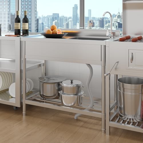 MilleLoom Stainless Steel Utility Sink, 39 Inch Single Bowl Free Standing Sink with Workbench, Faucet & Hot & Cold Water Plumbing for Laundry Room, Kitchen, Garage, Workshop, Outdoor Use, Deep Basin, by MilleLoom - Image 8