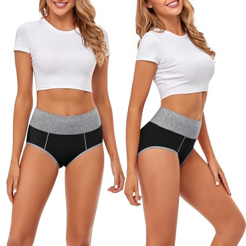 Image of CULAYII High Waisted Underwear for Women Cotton No Muffin Top Full Coverage Briefs Soft Stretch Ladies Panties 5 Pack