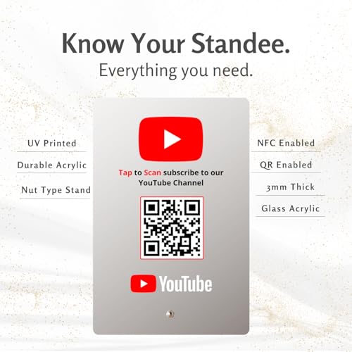 Image of YouTube Standee with NFC & QR Code | Acrylic Standee for Channel or Video Access | Configure via Dashboard | Contactless Counter Display