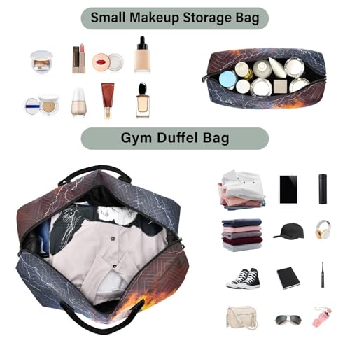 Funny Baseball Ball Fire Water Large Travel Duffle Bag Weekender Overnight Bags Gym Yoga Bag for Women Men with Toiletry Bag4
