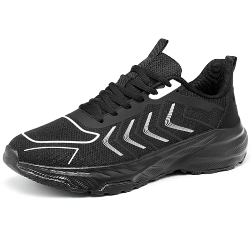 HARENCE Mens Sneakers Walking Shoes: Comfortable Breathable Cushioning Non Slip Casual Athletic Tennis Shoes for Gym Workout Full Black