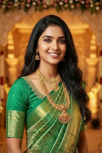 Image of VFCollections Women's Kanchipuram Silk Pure Pattu Sarees With Blouse