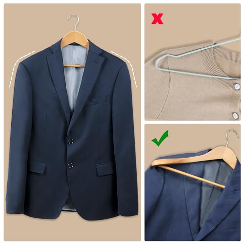 Elong Home Suit Hangers, 6 Pack Heavy Duty Wooden Hangers With Extra Wide Shoulder thumb #3