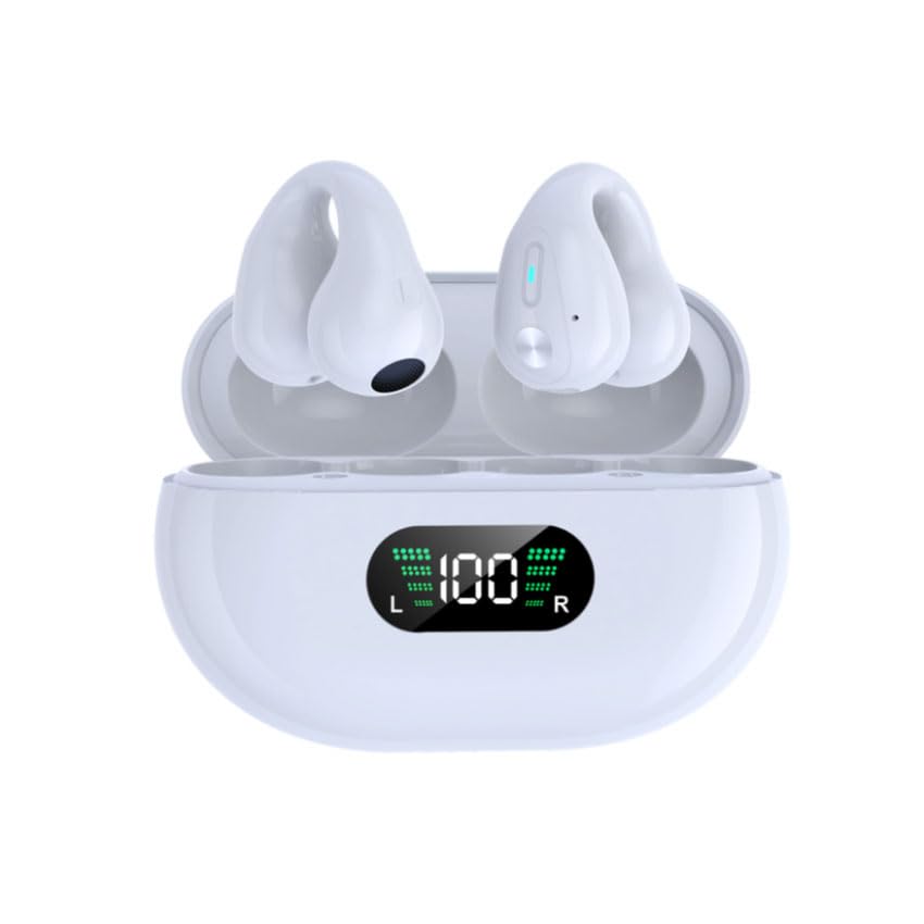 PRENDELUZ Białe słuchawki przewodnictwa kostnego, otwarte ucho, Bluetooth