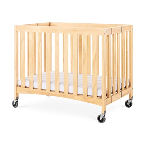 Foundations Travel Sleeper Compact Folding Wood Crib, 2" Foam Mattress And Oversized Casters, Natural Wood Finish #TOP17
