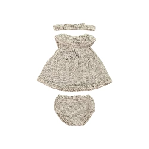 Tricot recyclé pour poupée 32 cm Miniland : ensemble robe et bandeau beige 31653