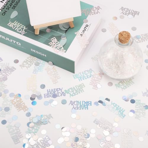 300pcs Happy Birthday Confetti, Glitter Birthday Table Confetti Iridescent Confetti Circle Letters S