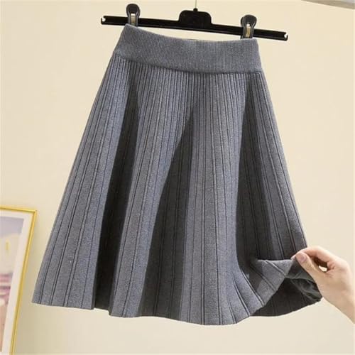 Women's Knitted Pleated Skirt Solid Color Retro Stretch High Waist A-Line Mini Skirts2