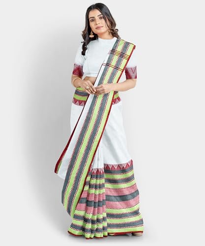 Image of eC ESHA'S COLLECTION Women's Cotton Blend Begumpuri Handloom Saree With Unstitched Running Blouse Piece