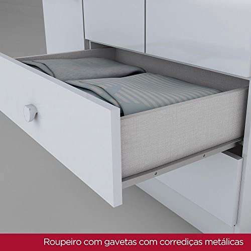 Guarda-Roupa Bala De Menta 3 Portas Branco E Rosa Chá Henn