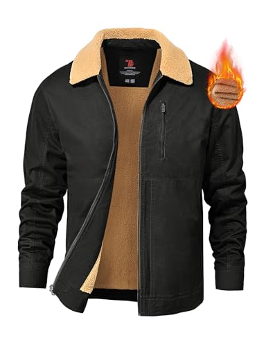 TBMPOY Men's Winter Cotton Jacket Sharpe Fleece Lined Full Zip Warm Cargo Zipper Pockets Lightweight Work Trucker Thermal, Deep Gray, Large