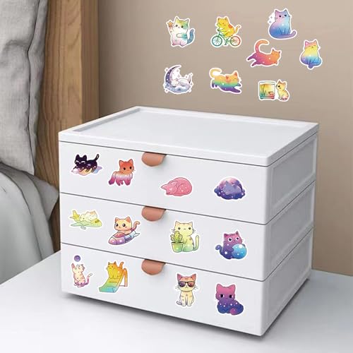Image of 130Pcs Cute Cat Stickers, Kawaii Starry Sky Cat Vinyl Decals, Waterproof Sticker Set for Laptop Water Bottle Scrapbook, Cat Lover Gifts & Party Decorations