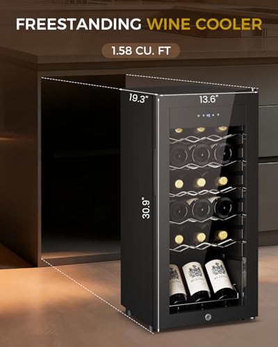 Feelfunn 18 Bottle Wine Cooler Refrigerator - Small Wine Fridge for Red, White, Champagne, Freestanding Wine Cellar with Glass Door & Digital Temperature Control for Home Bar, Office