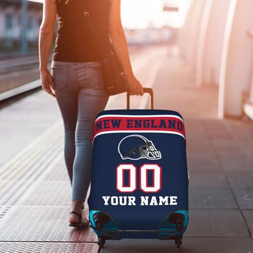 Image of Custom New England Luggage Cover Personalized Football Style Suitcase Cover with Name Number Customized Washable Elastic Sports Travel Suitcase Protector for Business Vacation Gifts