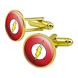 GRAPHICS & MORE The Flash Lightning Bolt Logo Round Cufflink Set Gold Color