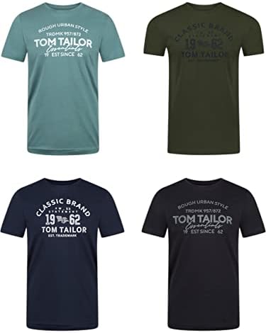 TOM TAILOR Tshirt Herren Baumwolle Regular Fit 4er Pack Set | Rundhals Kurzarm Sommer Tee Shirt Logoprint 100% Baumwolle Schwarz Weiß Grün Rot Blau Grau Orange S M L XL XXL 3XL