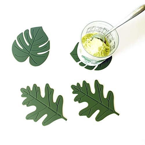 STONEMUSLE Monstera & Oak Leaf Silicone Coasters (Set of 4)