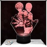 Lámpara de mesilla de noche, luz nocturna táctil Manga - Genos - Saitama lámpara LED ilusión 3D, idea de regalo para niños y niñas, Navidad, lámpara de mesilla de noche para niños o adultos.