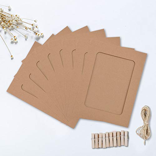 Enenes Paper Photo Frame 4 X 6’’30 Pcs Paper Frames Picture Frames Kraft Photo Frame Wall Hanging Cardboard Frames 12 Colors With Wood Clips And Jute String For Home School And Office Decor (Kraft) #TOP2