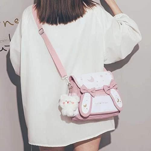 Vista 2 de Mochila japonesa Kawaii con orejas de conejo con lindo manga para niña, mochila escolar para libros, para estudiantes y adolescentes JK (S, rosa)