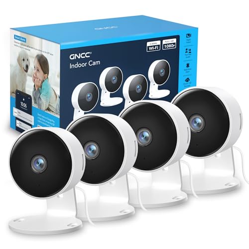 GNCC GC3 Kit 4 Telecamere WiFi Interno, Videocamera Sorveglianza 1080P per Casa/Bambini/Animali, Obiettivo Fisso, Visione Notturna, Audio Bidirezionale, Notifiche APP, Modalità Privacy, 2.4GHz