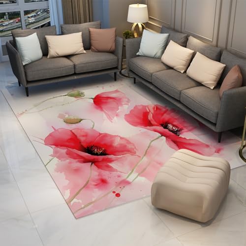 Tapis résistant aux taches coquelicot 160x230cm lavable salon - 3